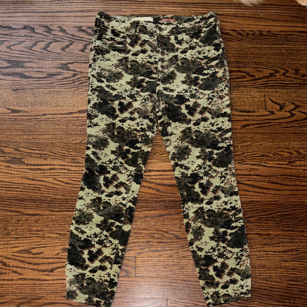 Anthropologie Pilcro High-Rise Skinny Camouflage Corduroy Pants, Size 29P